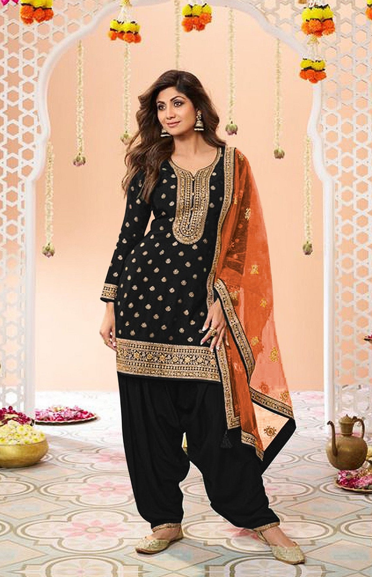 Anaita Black Embroidered Viscose Patiala Salwar Suit | Grocsy
