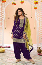 Anaita Purple Embroidered Viscose Patiala Salwar Suit | Grocsy
