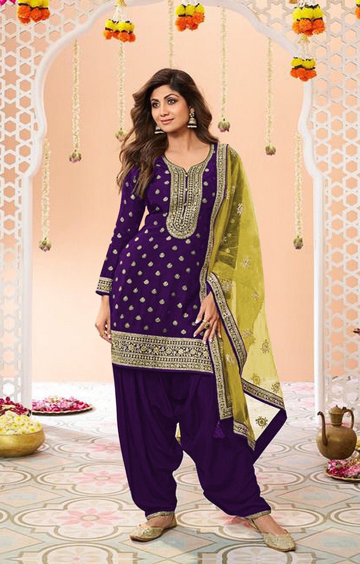 Anaita Purple Embroidered Viscose Patiala Salwar Suit | Grocsy