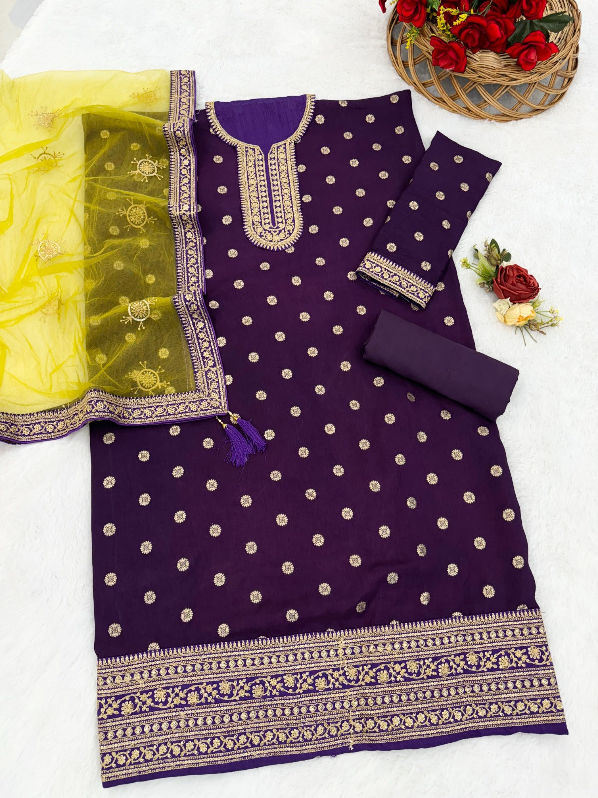 Anaita Purple Embroidered Viscose Patiala Salwar Suit | Grocsy