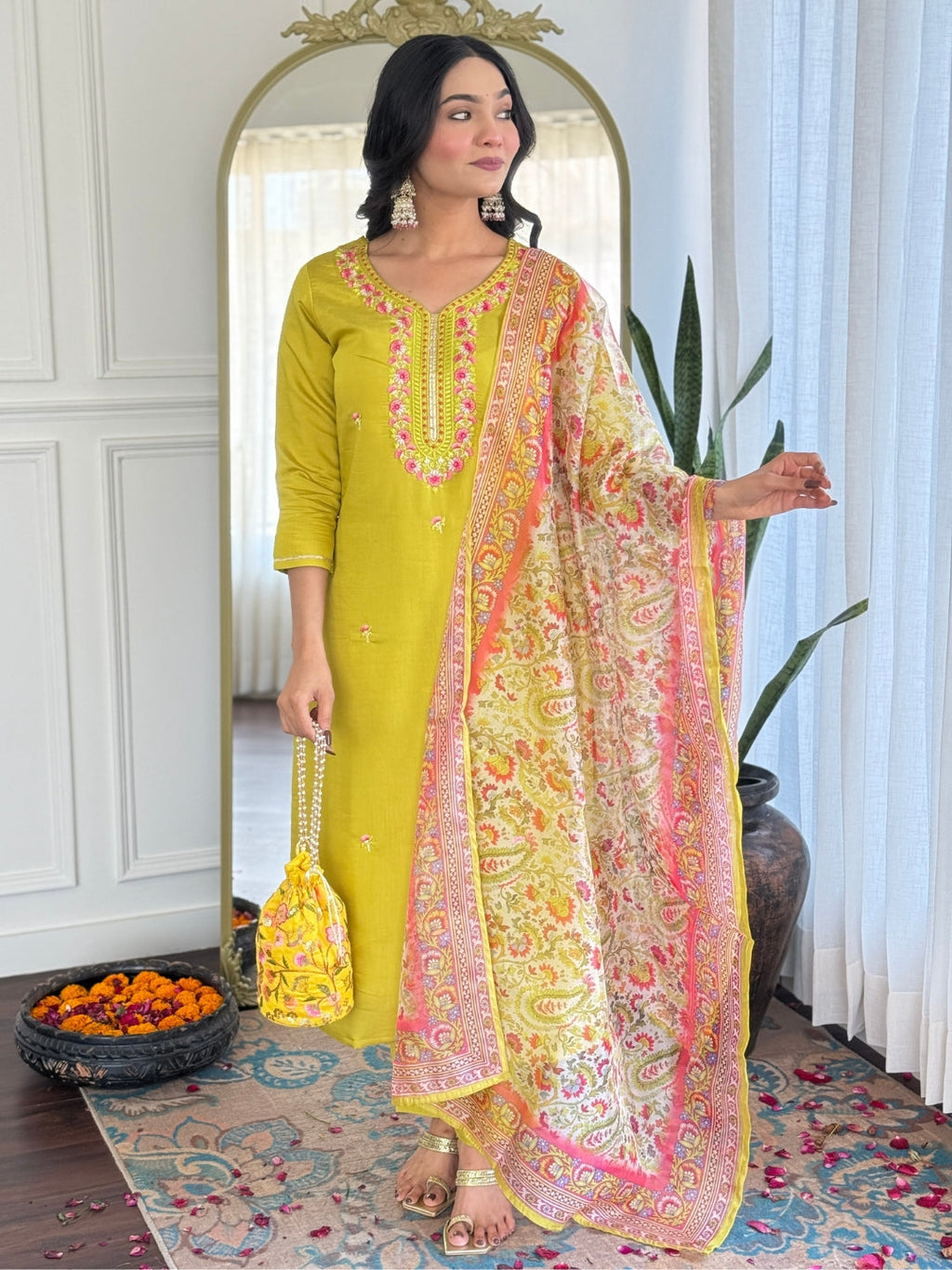 The52 Women's Gorgeous Rayon Embroidery work Straight Kurta with Pant and Dupatta Set | Grocsy