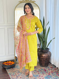 The52 Women's Gorgeous Rayon Embroidery work Straight Kurta with Pant and Dupatta Set | Grocsy