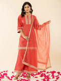 Yufta Silk Kurta Dupatta Set With Flared Bottom And Embroidery | Grocsy