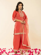 Yufta Silk Kurta Dupatta Set With Flared Bottom And Embroidery | Grocsy
