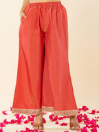 Yufta Silk Kurta Dupatta Set With Flared Bottom And Embroidery | Grocsy