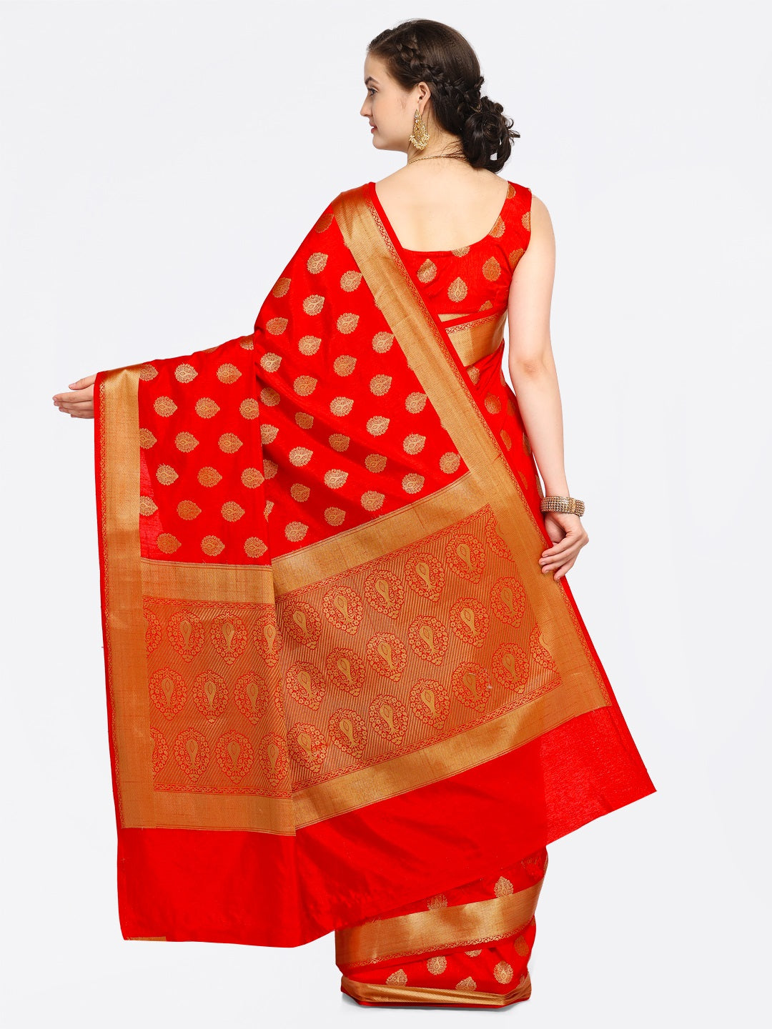 Saree Mall Red Silk Blend Woven Design Kanjeevaram Saree | Grocsy