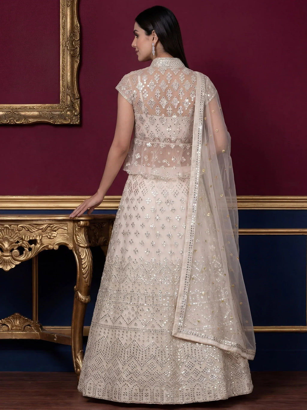Tulsi Art Beautiful Off-White Embroidered Net Party Wear Lehenga Choli | Grocsy