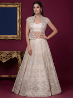 Tulsi Art Beautiful Off-White Embroidered Net Party Wear Lehenga Choli | Grocsy