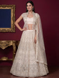 Tulsi Art Beautiful Off-White Embroidered Net Party Wear Lehenga Choli | Grocsy