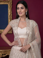 Tulsi Art Beautiful Off-White Embroidered Net Party Wear Lehenga Choli | Grocsy