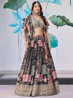 Tulsi Art Glamorous Black Chinon Digital Printed Party Wear Lehenga Choli | Grocsy