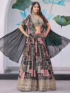 Tulsi Art Glamorous Black Chinon Digital Printed Party Wear Lehenga Choli | Grocsy
