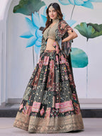Tulsi Art Glamorous Black Chinon Digital Printed Party Wear Lehenga Choli | Grocsy