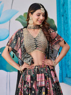 Tulsi Art Glamorous Black Chinon Digital Printed Party Wear Lehenga Choli | Grocsy
