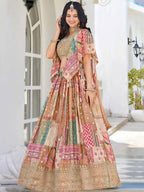 Tulsi Art Lavishing Beige Chinon Silk Zari Embroidered Lehenga Choli | Grocsy