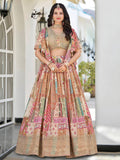 Tulsi Art Lavishing Beige Chinon Silk Zari Embroidered Lehenga Choli | Grocsy