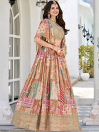 Tulsi Art Lavishing Beige Chinon Silk Zari Embroidered Lehenga Choli | Grocsy