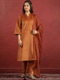 Sangria V-Neck Kurta & Trouser With Dupatta | Grocsy