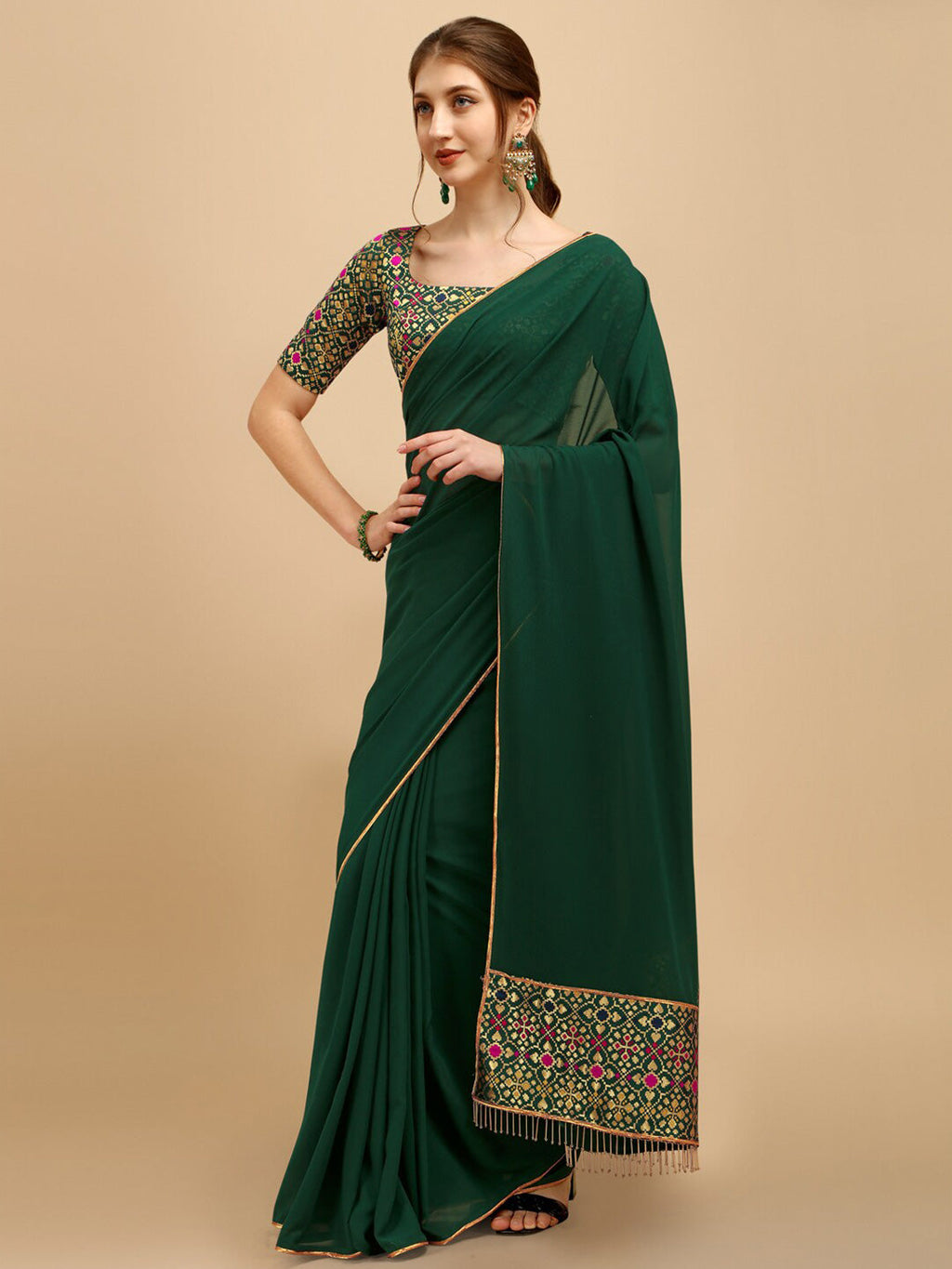 Sangria Green Woven Design Saree | Grocsy