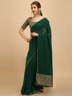 Sangria Green Woven Design Saree | Grocsy