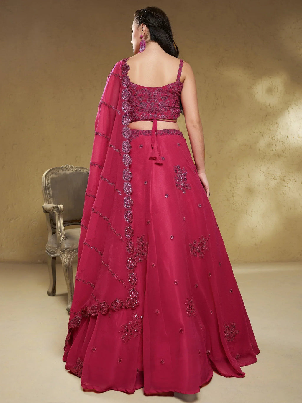 Tulsi Art Stunning Pink Sequins Georgette Engagement Wear Lehenga Choli | Grocsy