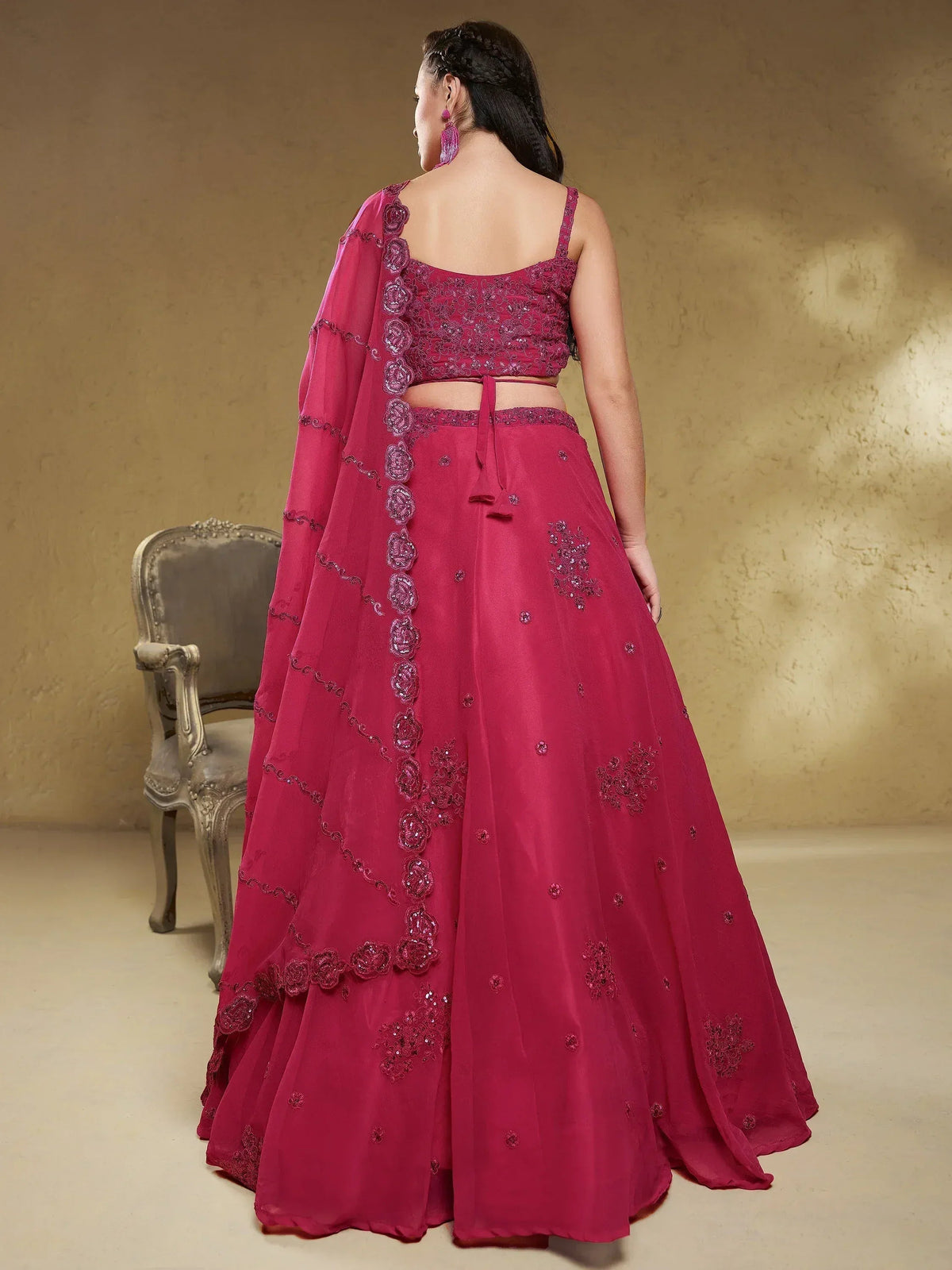 Tulsi Art Stunning Pink Sequins Georgette Engagement Wear Lehenga Choli | Grocsy