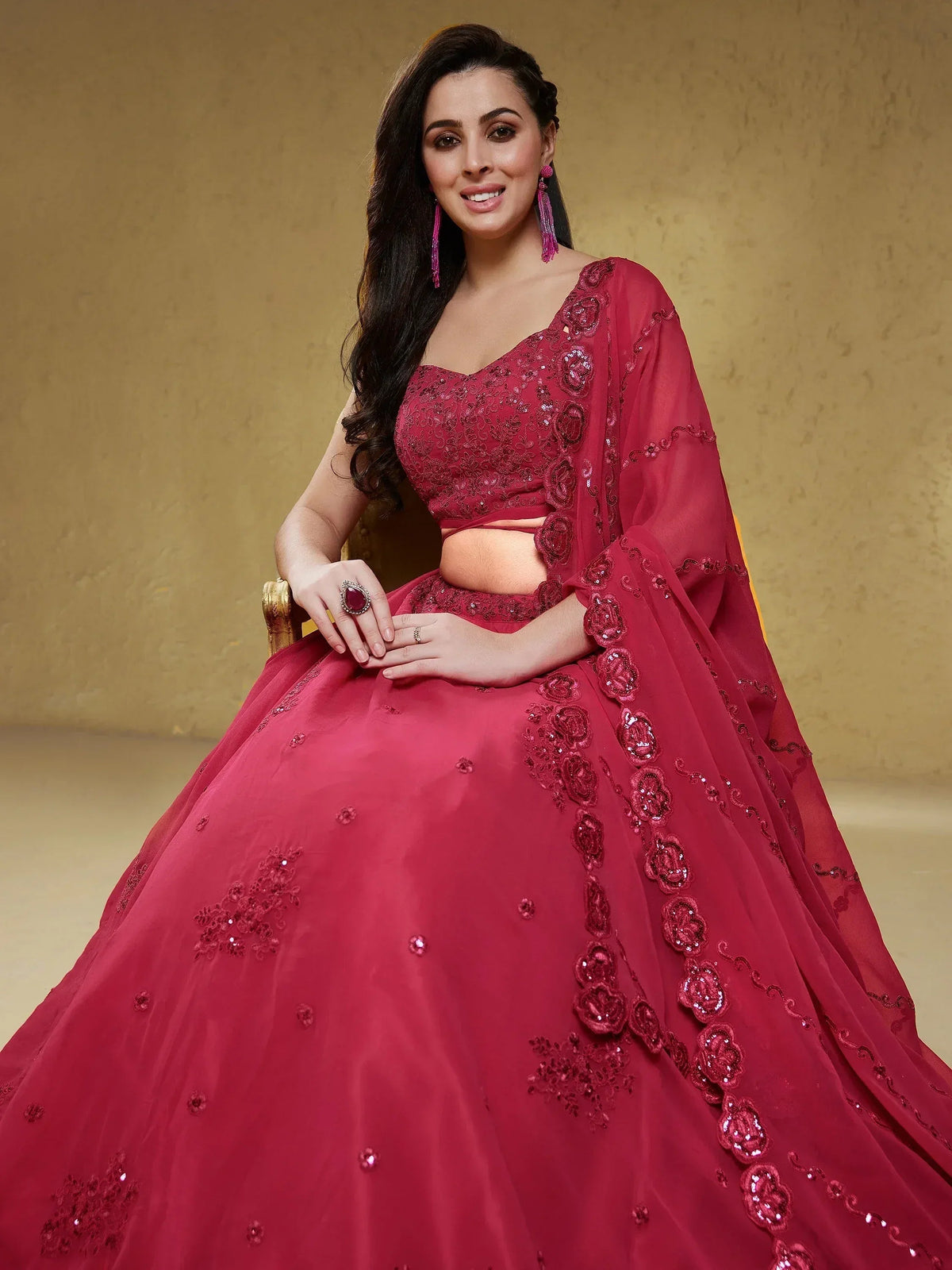 Tulsi Art Stunning Pink Sequins Georgette Engagement Wear Lehenga Choli | Grocsy