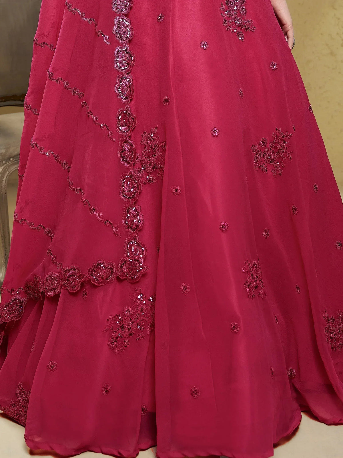 Tulsi Art Stunning Pink Sequins Georgette Engagement Wear Lehenga Choli | Grocsy