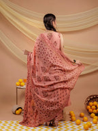 Yufta Peach Floral_Print Pure Cotton A-Line Kurta Dupatta Set | Grocsy