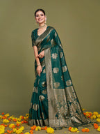 Sangria Ethnic Motifs Woven Design Linen Blend Saree | Grocsy