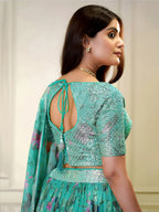 Tulsi Art Winning Turquoise Sequins Organza Reception Wear Lehenga Choli | Grocsy