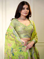 Tulsi Art Charming Neon Green Sequins Organza Function Wear Lehenga Choli | Grocsy
