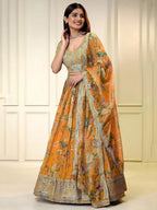 Tulsi Art Amazing Orange Color Sequins Organza Event Wear Lehenga Choli | Grocsy