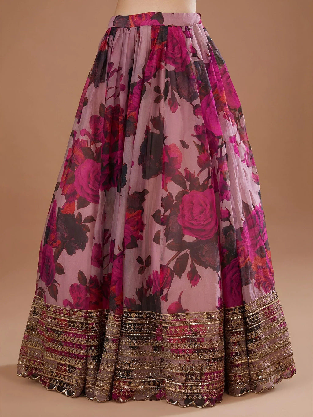 Tulsi Art Adorable Pink Floral Printed Organza Bridesmaid Lehenga Choli | Grocsy