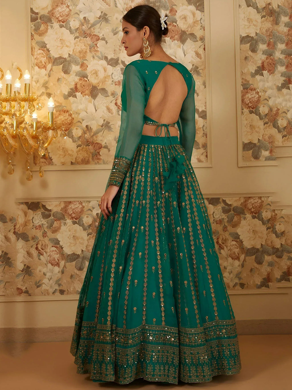 Tulsi Art Incredible Green Sequins Organza Festival Wear Lehenga Choli | Grocsy