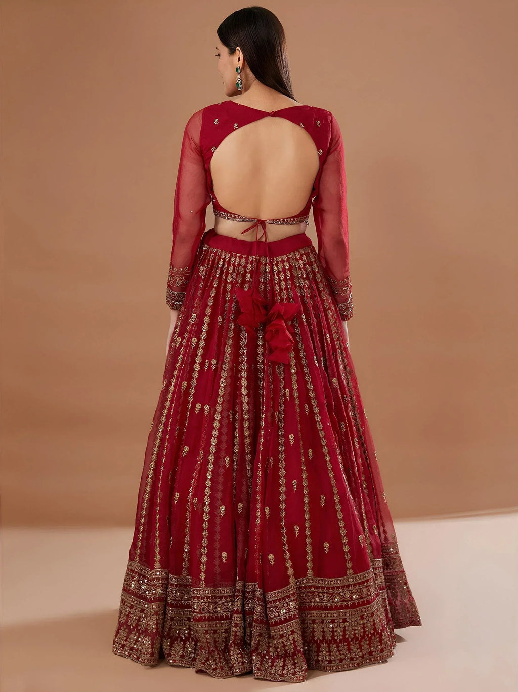 Tulsi Art Fantastic Red Zari Embroidered Organza Wedding Lehenga Choli | Grocsy