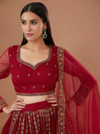 Tulsi Art Fantastic Red Zari Embroidered Organza Wedding Lehenga Choli | Grocsy