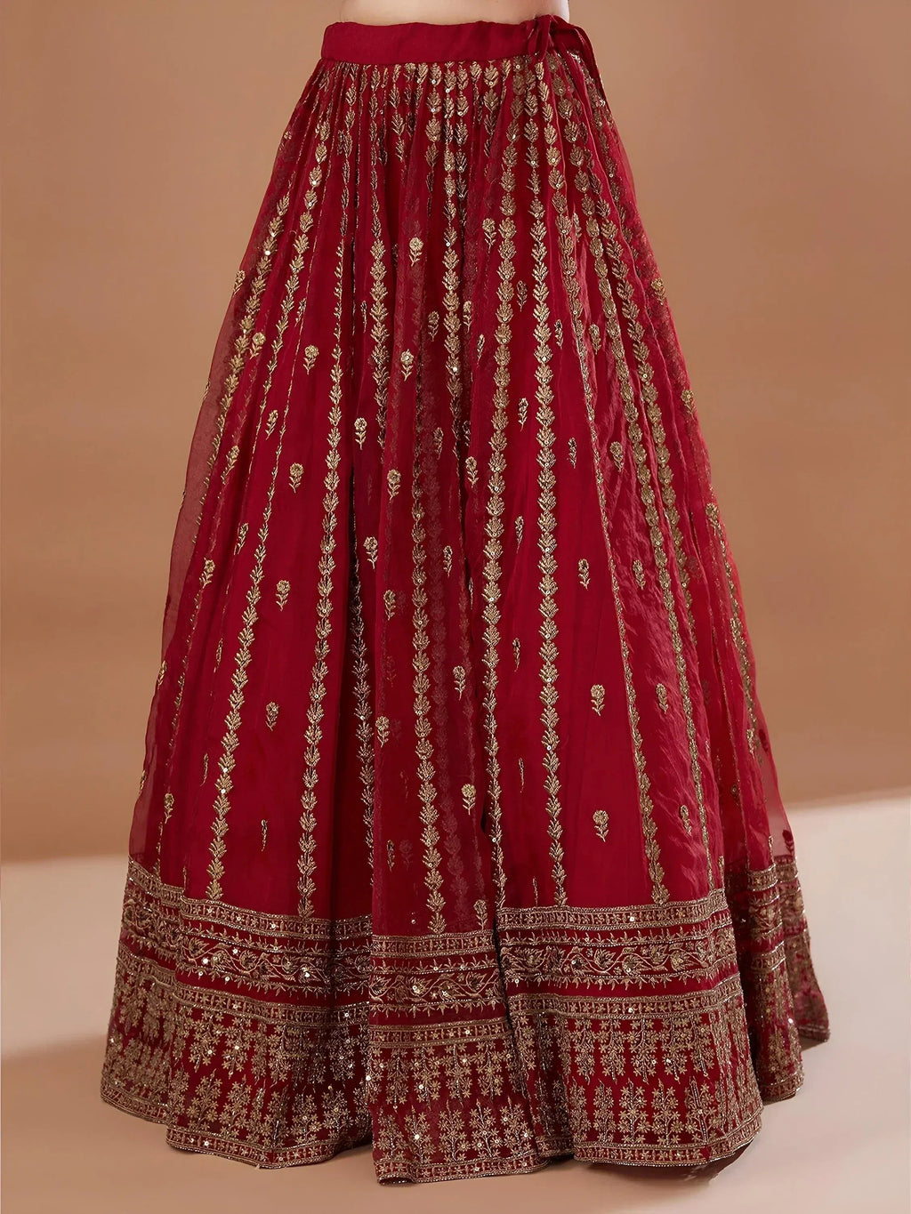Tulsi Art Fantastic Red Zari Embroidered Organza Wedding Lehenga Choli | Grocsy