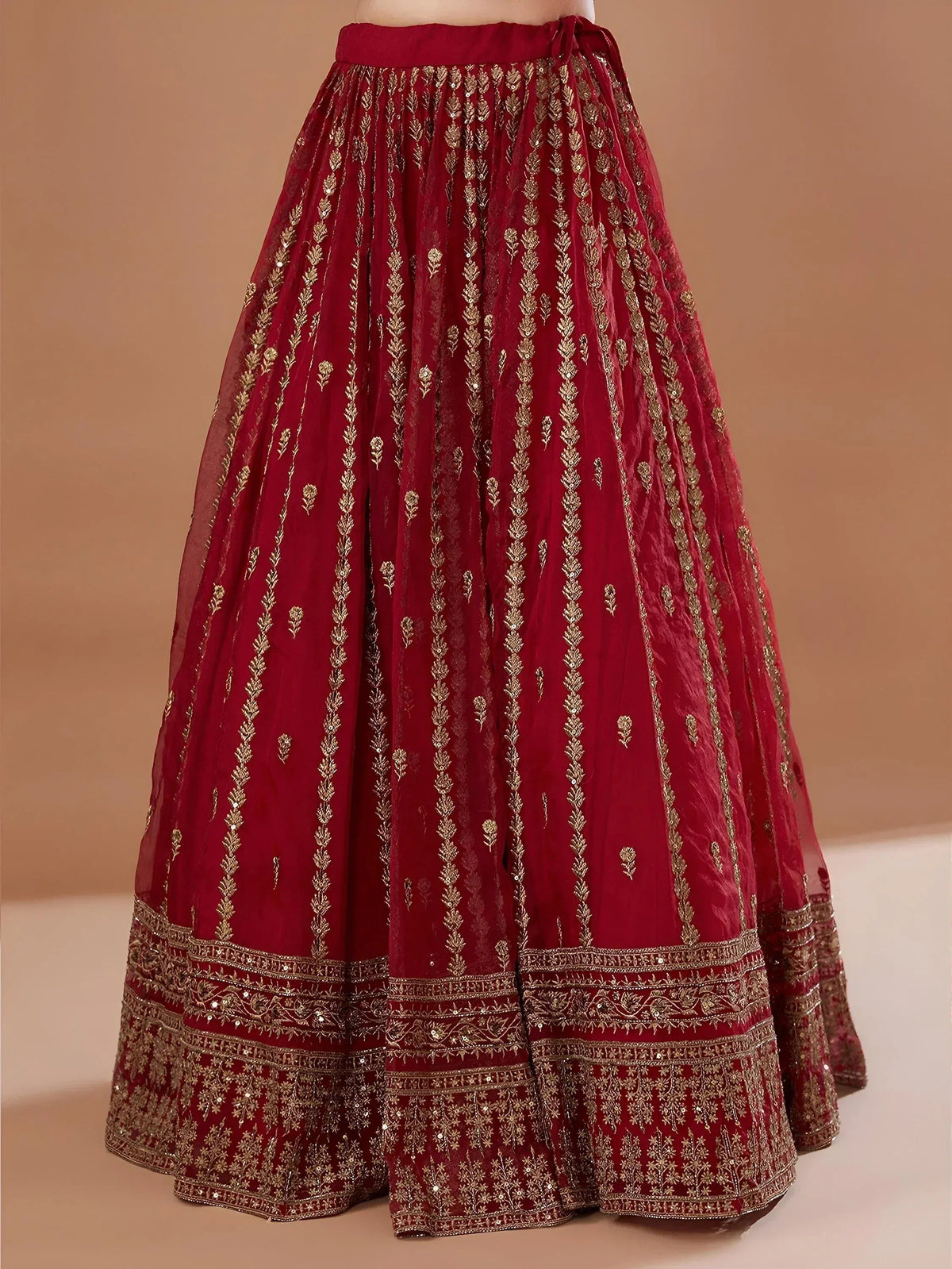 Tulsi Art Fantastic Red Zari Embroidered Organza Wedding Lehenga Choli | Grocsy