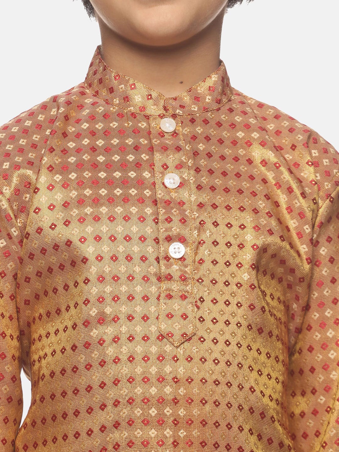Sethukrishna Boys Golden & White Ethnic Motifs Printed Kurta with Dhoti Pants | Grocsy