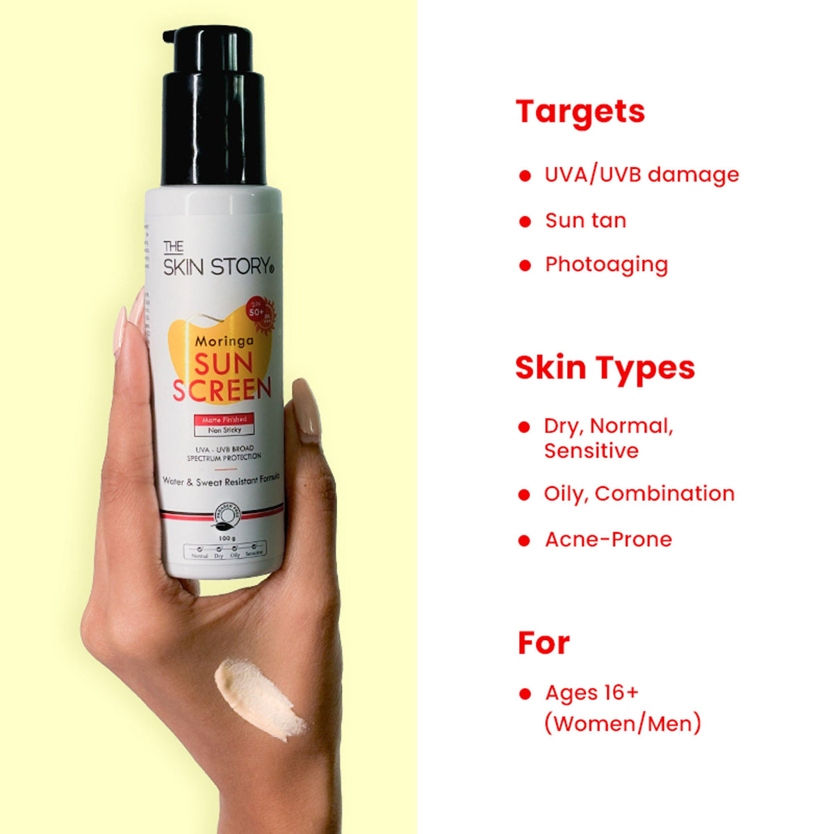 The Skin Story Moringa Face Sunscreen SPF 50+ PA+++ For Detan | Grocsy