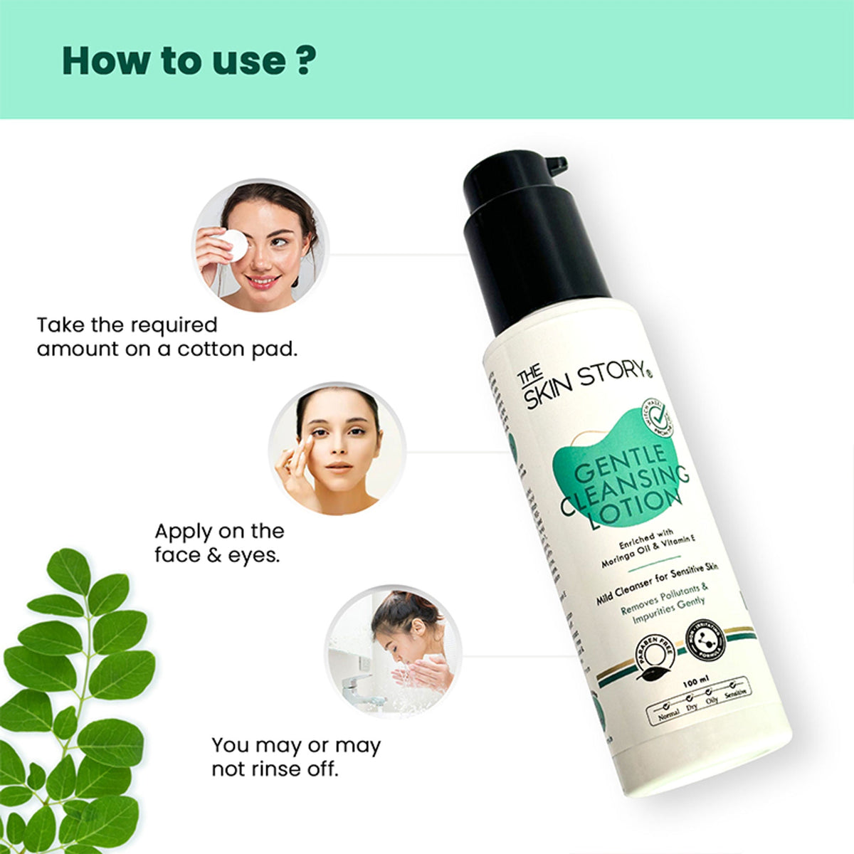 The Skin Story Gentle Face Cleanser Lotion For Deep Cleansing Moisturizing Makeup Removal - Moringa | Grocsy