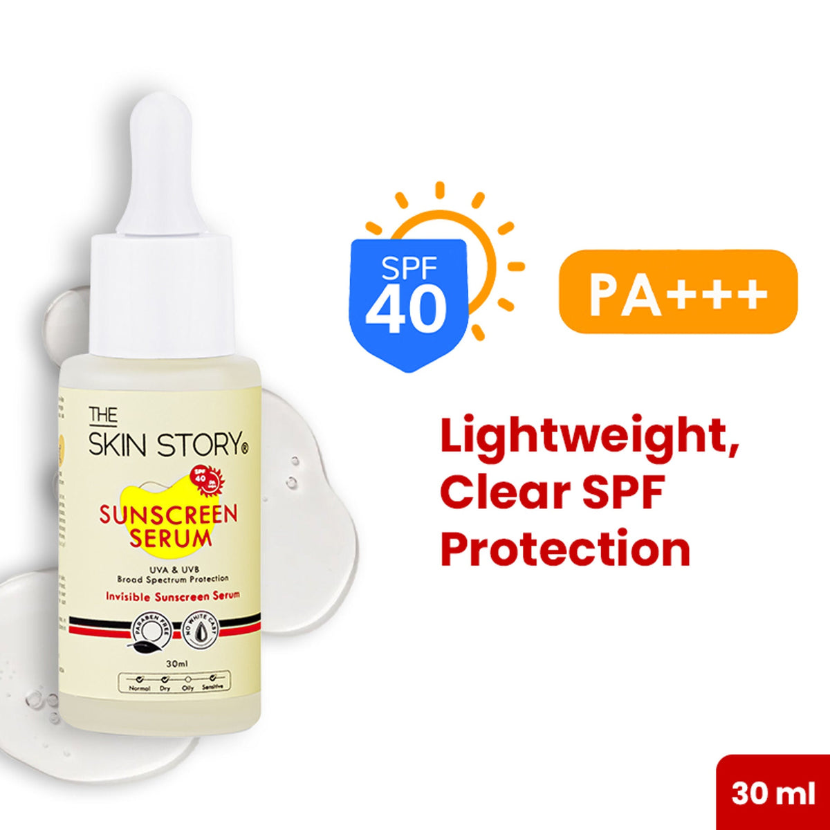 The Skin Story Invisible Liquid Sunscreen Serum For Face, SPF 40 PA+++ With Vitamin E | Grocsy