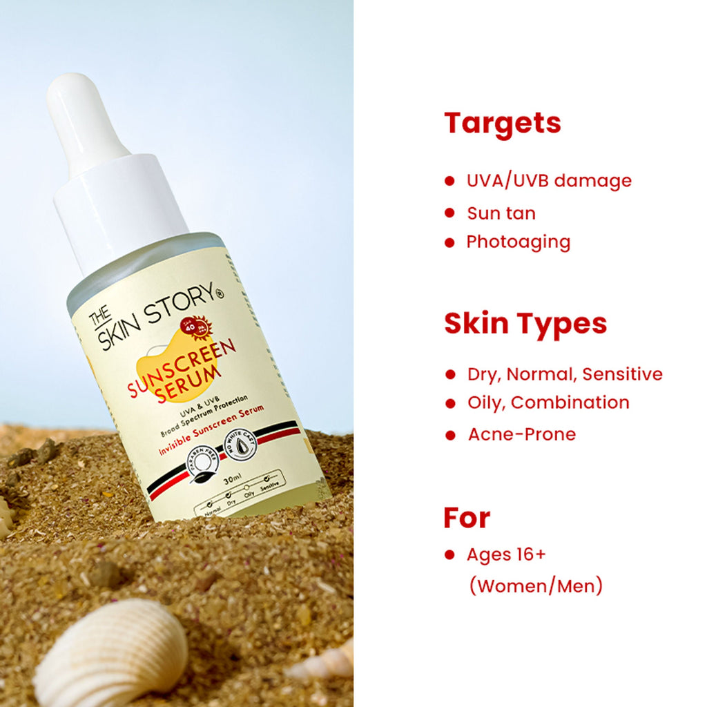The Skin Story Invisible Liquid Sunscreen Serum For Face, SPF 40 PA+++ With Vitamin E | Grocsy