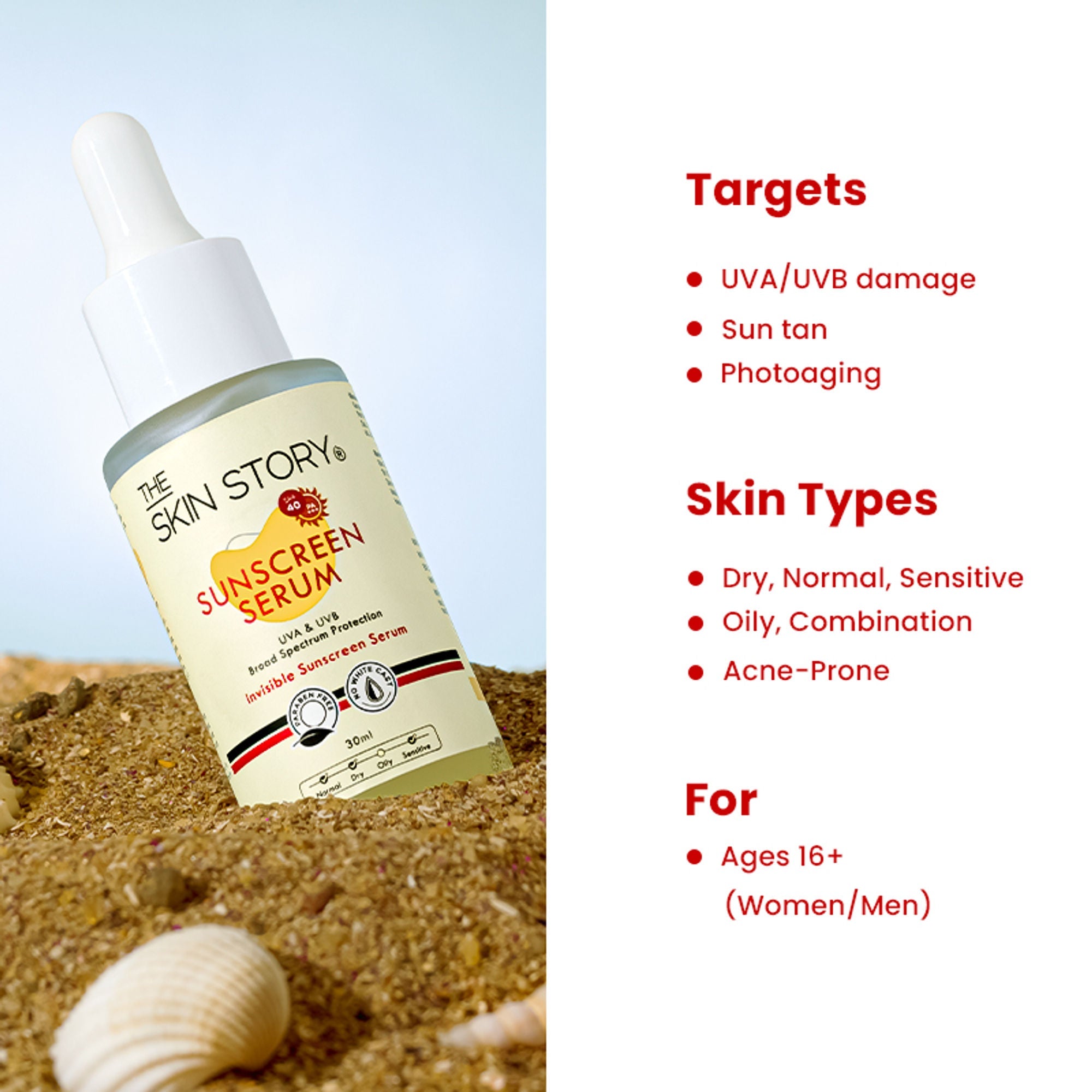 The Skin Story Invisible Liquid Sunscreen Serum For Face, SPF 40 PA+++ With Vitamin E | Grocsy