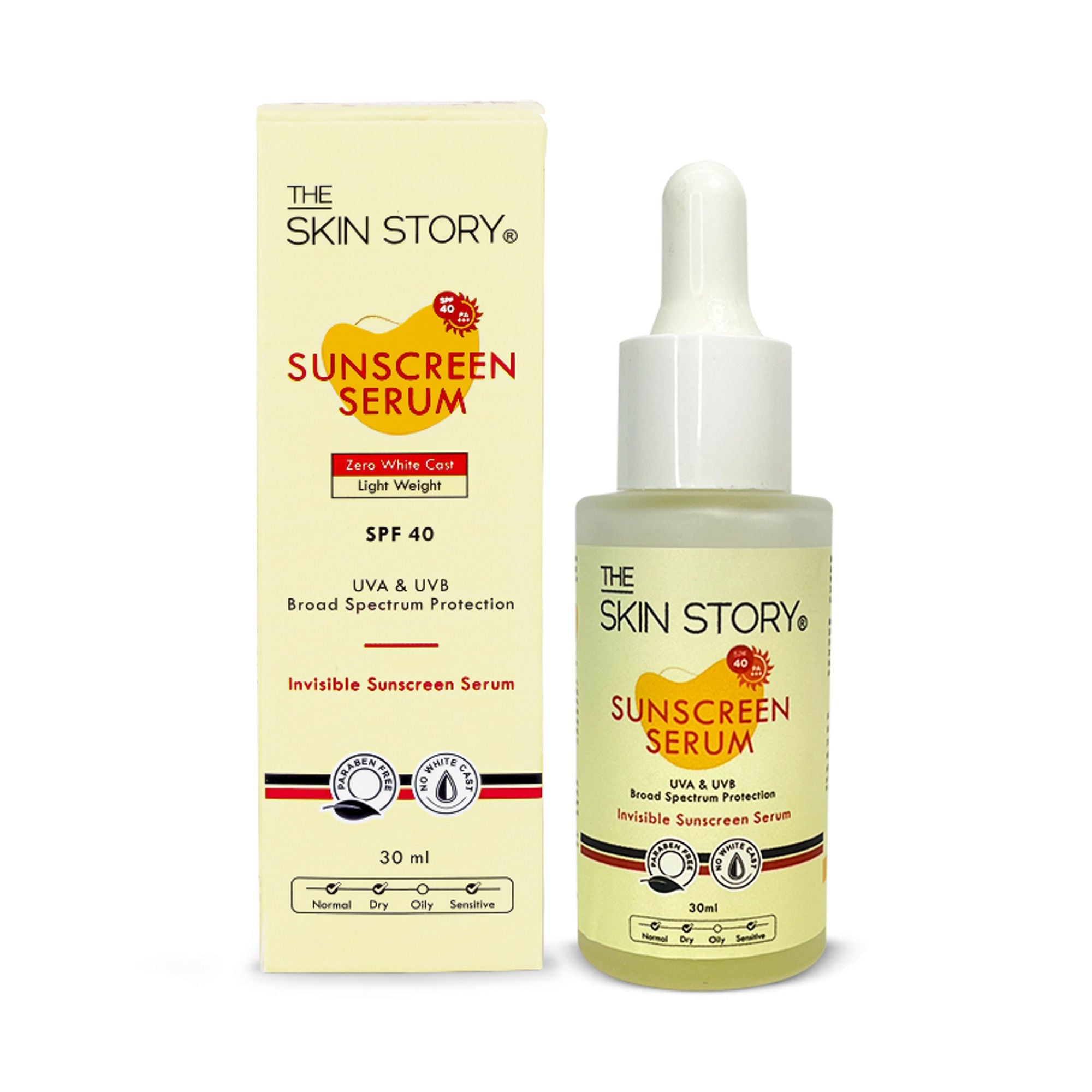 The Skin Story Invisible Liquid Sunscreen Serum For Face, SPF 40 PA+++ With Vitamin E | Grocsy