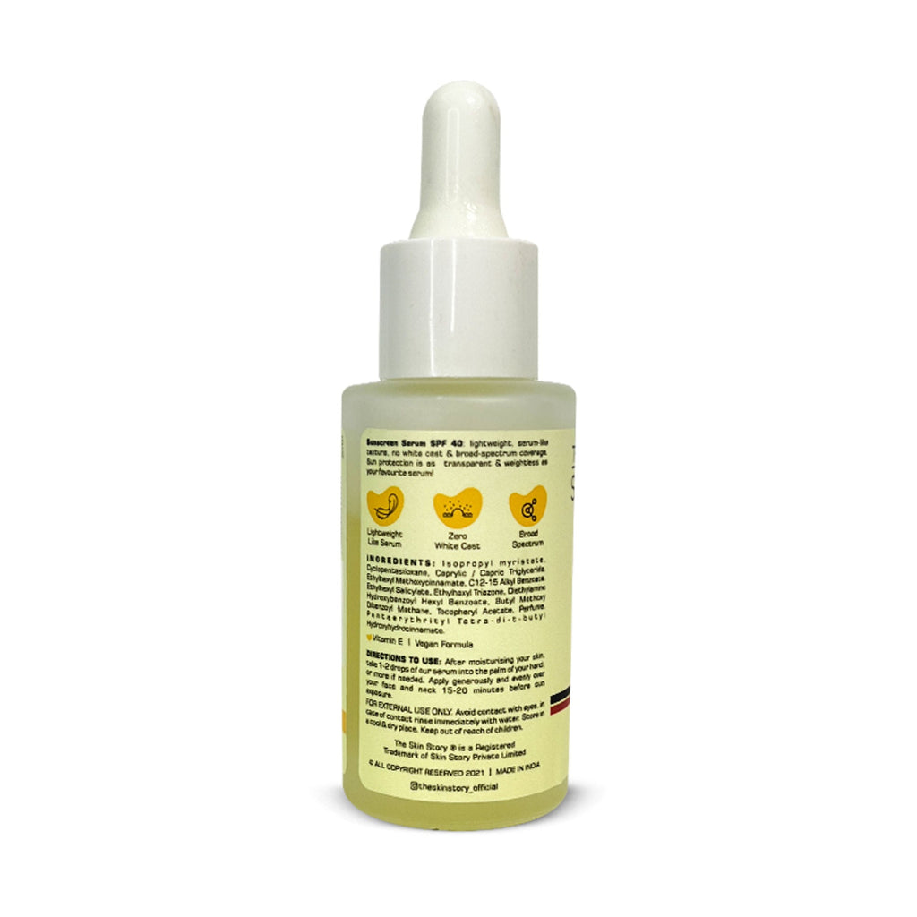 The Skin Story Invisible Liquid Sunscreen Serum For Face, SPF 40 PA+++ With Vitamin E | Grocsy