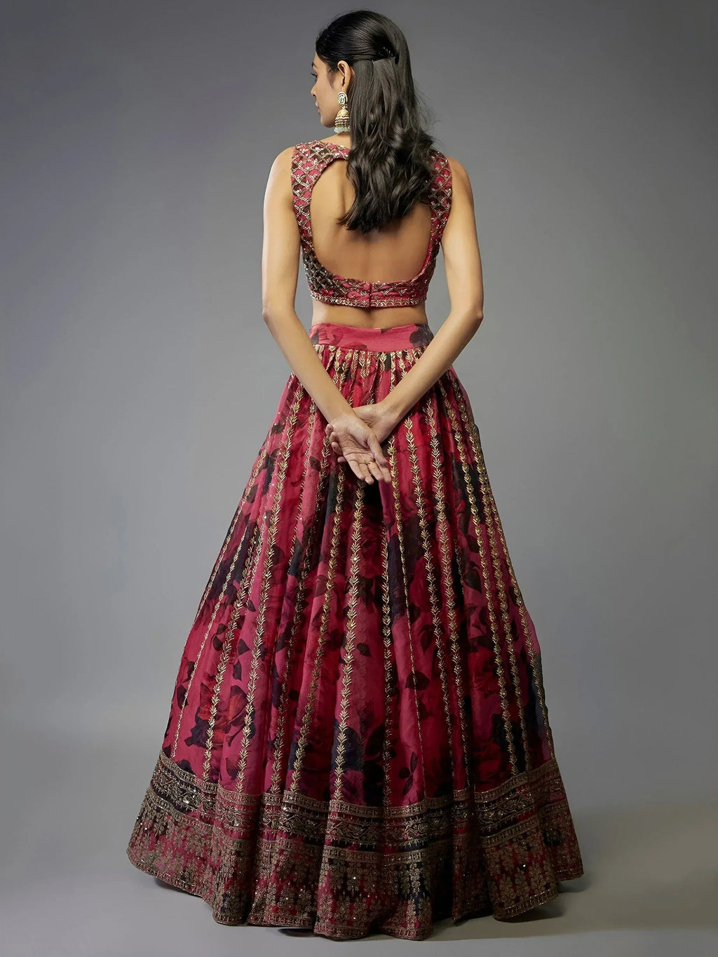 Tulsi Art Gorgeous Coral Pink Floral Printed Organza Sangeet Wear Lehenga Choli | Grocsy