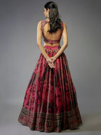 Tulsi Art Gorgeous Coral Pink Floral Printed Organza Sangeet Wear Lehenga Choli | Grocsy