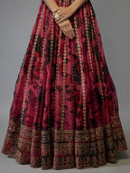 Tulsi Art Gorgeous Coral Pink Floral Printed Organza Sangeet Wear Lehenga Choli | Grocsy